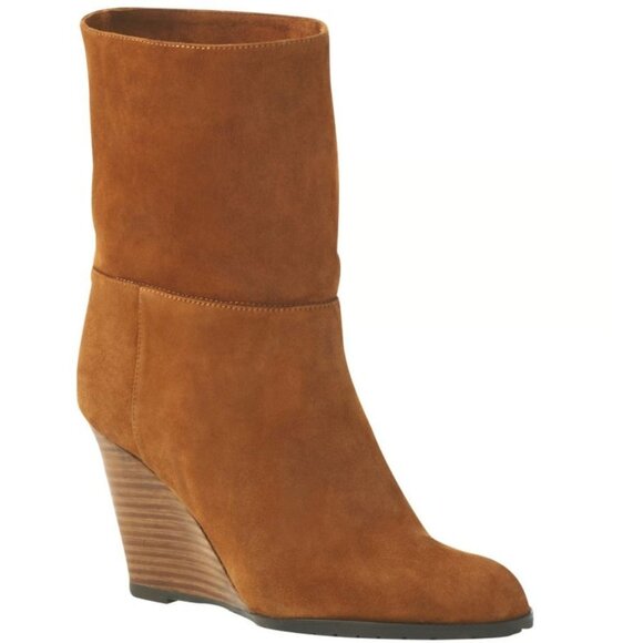 L.K Bennet London Zia Caramel Suede Leather Wedge Heel Ankle Boots Women's 9 - Picture 1 of 9